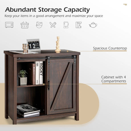 Freestanding Kitchen Buffet Storage Cabinet with Sliding Barn Door-Rustic Brown