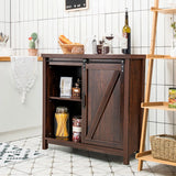 Freestanding Kitchen Buffet Storage Cabinet with Sliding Barn Door-Rustic Brown