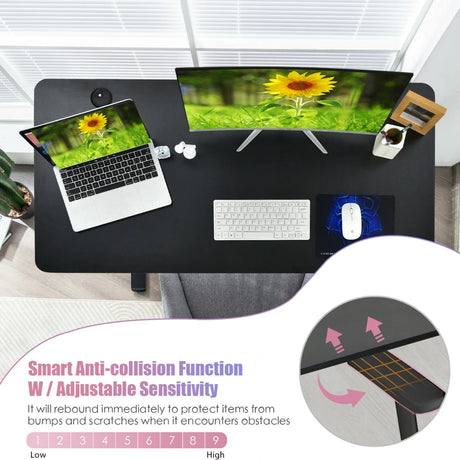 Ergonomic Computer Table and Workstation With USB Charging Port-Black
