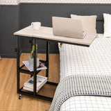 Adjustable C-Shaped Bedside Table with Wheels-Natural