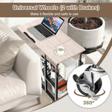 Adjustable C-Shaped Bedside Table with Wheels-Natural