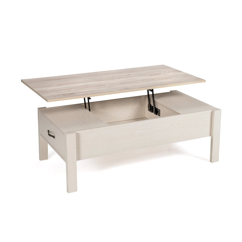 47 Inch Lift Top Coffee Table with Hidden Compartment and Drawers-White