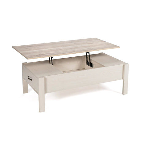 47 Inch Lift Top Coffee Table with Hidden Compartment and Drawers-White