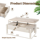 47 Inch Lift Top Coffee Table with Hidden Compartment and Drawers-White