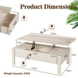 47 Inch Lift Top Coffee Table with Hidden Compartment and Drawers-White