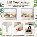 47 Inch Lift Top Coffee Table with Hidden Compartment and Drawers-White