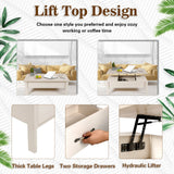 47 Inch Lift Top Coffee Table with Hidden Compartment and Drawers-White