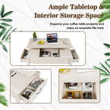47 Inch Lift Top Coffee Table with Hidden Compartment and Drawers-White