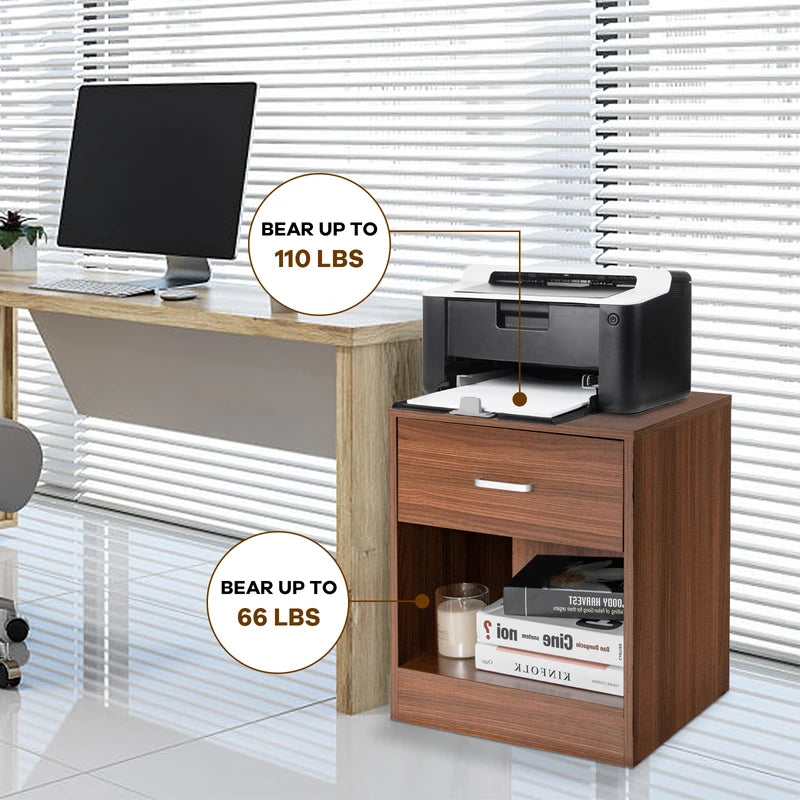 2-tier Wooden Bedside Table with Storage Drawer & Cabinet for Bedroom/Living Room/Office