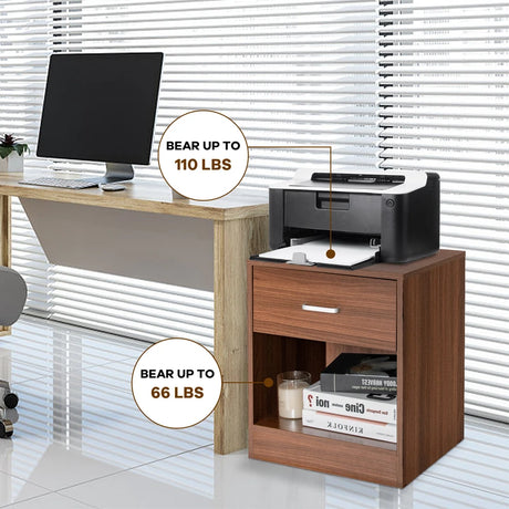 2-tier Wooden Bedside Table with Storage Drawer & Cabinet for Bedroom/Living Room/Office