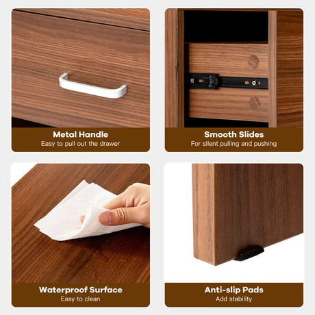 2-tier Wooden Bedside Table with Storage Drawer & Cabinet for Bedroom/Living Room/Office