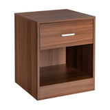2-tier Wooden Bedside Table with Storage Drawer & Cabinet for Bedroom/Living Room/Office