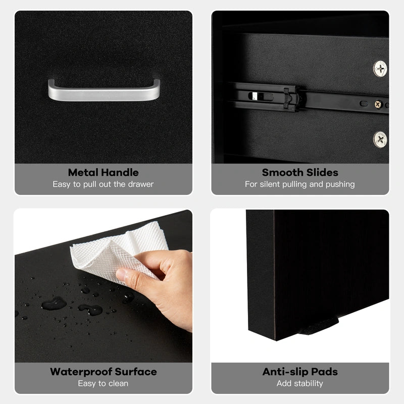 Modern Nightstand with Storage Drawer and Cabinet-Black