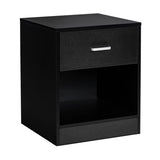 Modern Nightstand with Storage Drawer and Cabinet-Black