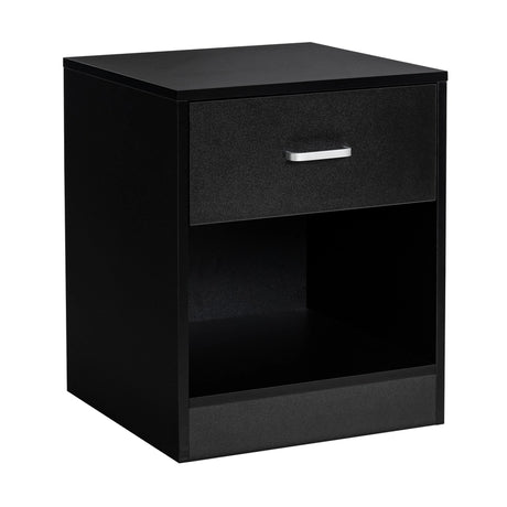 Modern Nightstand with Storage Drawer and Cabinet-Black