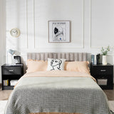 Modern Nightstand with Storage Drawer and Cabinet-Black