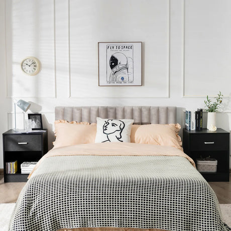 Modern Nightstand with Storage Drawer and Cabinet-Black