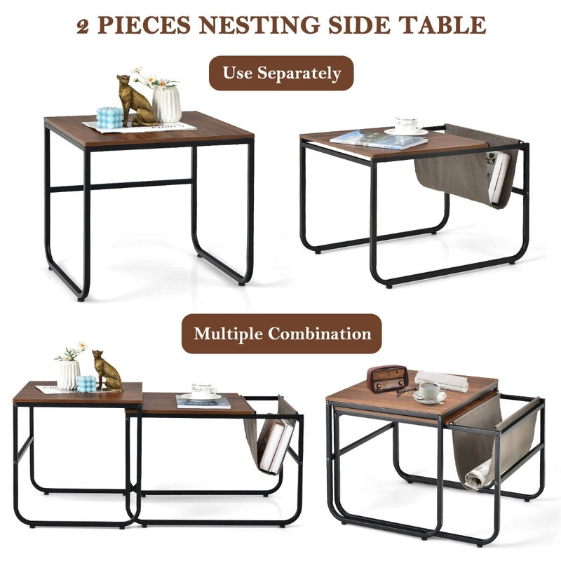 2 Pieces Modern Industrial Nesting Coffee Table Set