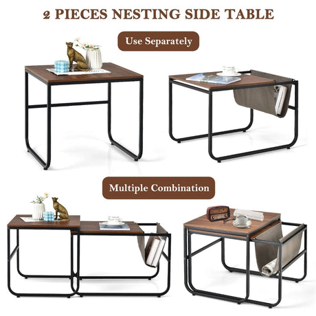 2 Pieces Modern Industrial Nesting Coffee Table Set