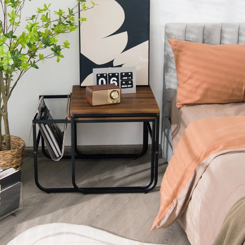 2 Pieces Modern Industrial Nesting Coffee Table Set