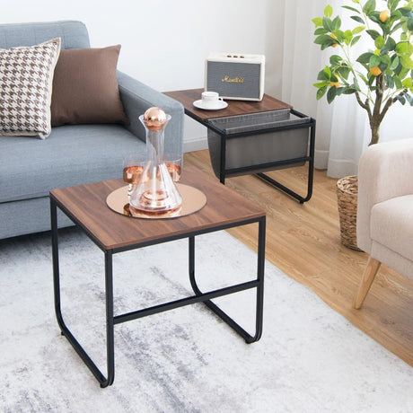 2 Pieces Modern Industrial Nesting Coffee Table Set