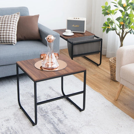 2 Pieces Modern Industrial Nesting Coffee Table Set