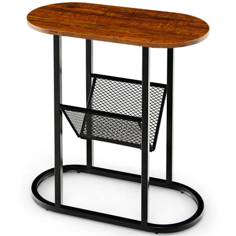 2-Tier Industrial Side Table with Mesh Shelf & Steel Frame