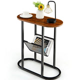 2-Tier Industrial Side Table with Mesh Shelf & Steel Frame