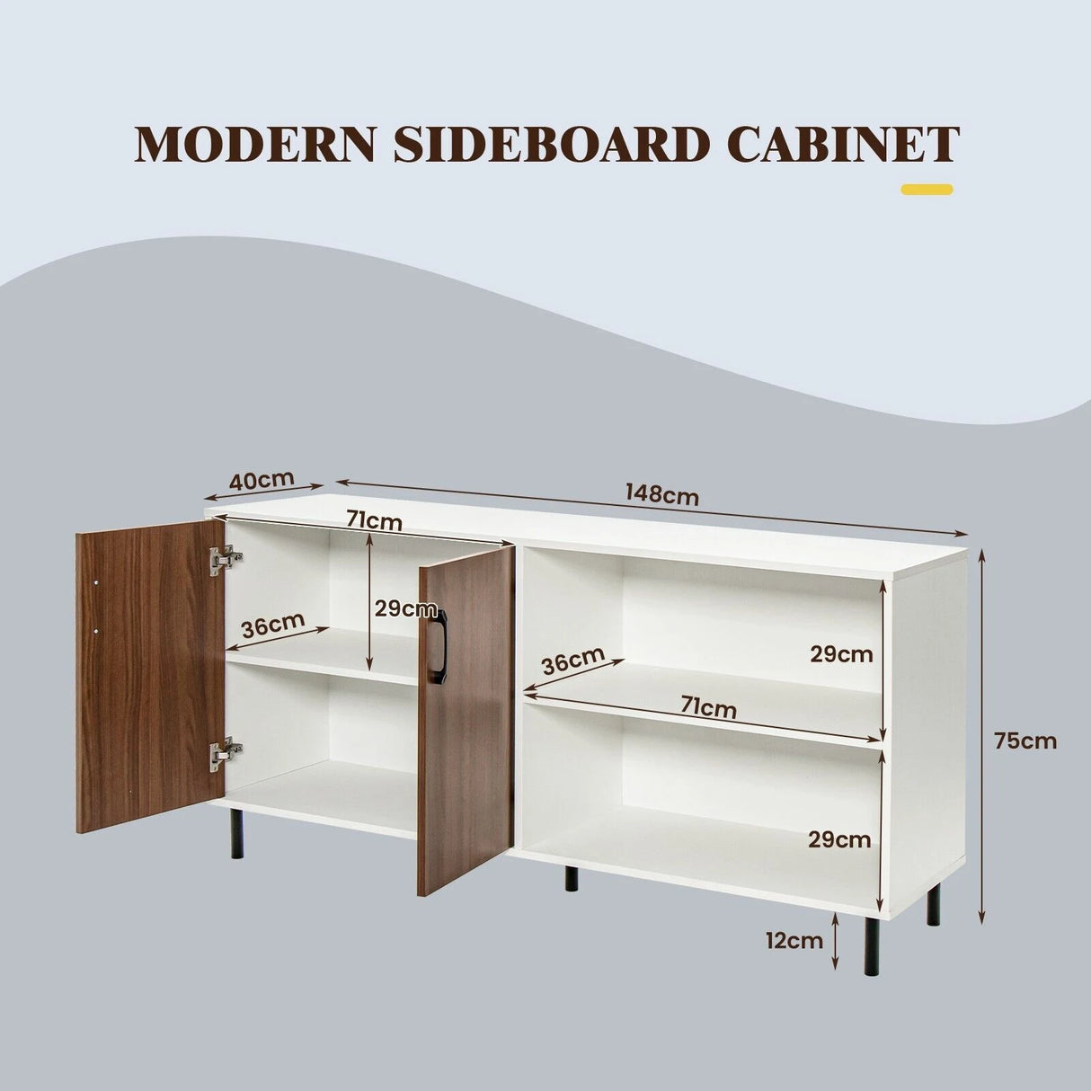Modern Buffet Sideboard with Open Compartments for Kitchen