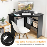 Black Corner Computer Desk with Management Hole for Home Office