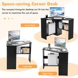 Black Corner Computer Desk with Management Hole for Home Office