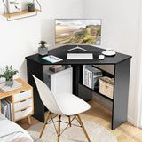 Black Corner Computer Desk with Management Hole for Home Office