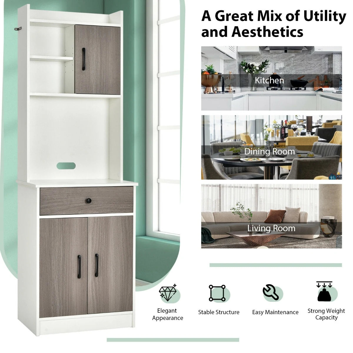3-Door Storage Cabinet with Adjustable Shelves for Kitchen