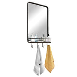 Wall Bathroom Mirror with Shelf Hooks Sturdy Metal Frame for Bedroom Living Room