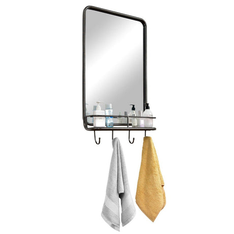 Wall Bathroom Mirror with Shelf Hooks Sturdy Metal Frame for Bedroom Living Room