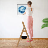 3 Step Foldable Bamboo Step Ladder Stool with Tool Storage Bag-Natural