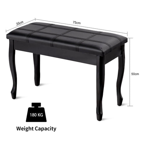 Piano Bench Stool with Padded Cushion for Home Black