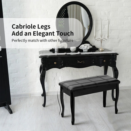 Piano Bench Stool with Padded Cushion for Home Black