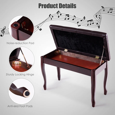 Piano Bench Stool with Padded Cushion for Home Brown