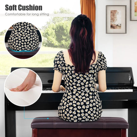 Piano Bench Stool with Padded Cushion for Home Brown