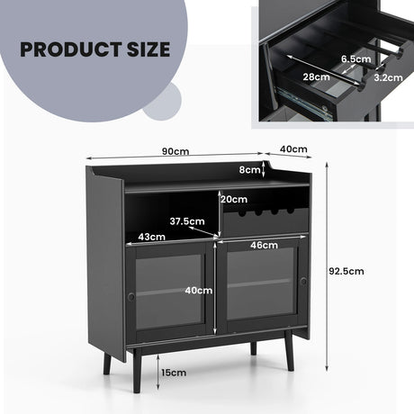 Kitchen Buffet Sideboard with Wine Rack and Sliding Door-Black