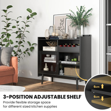 Kitchen Buffet Sideboard with Wine Rack and Sliding Door-Black