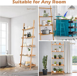 5 Tier Bamboo Ladder Shelf with Raised Baffle for Living Room