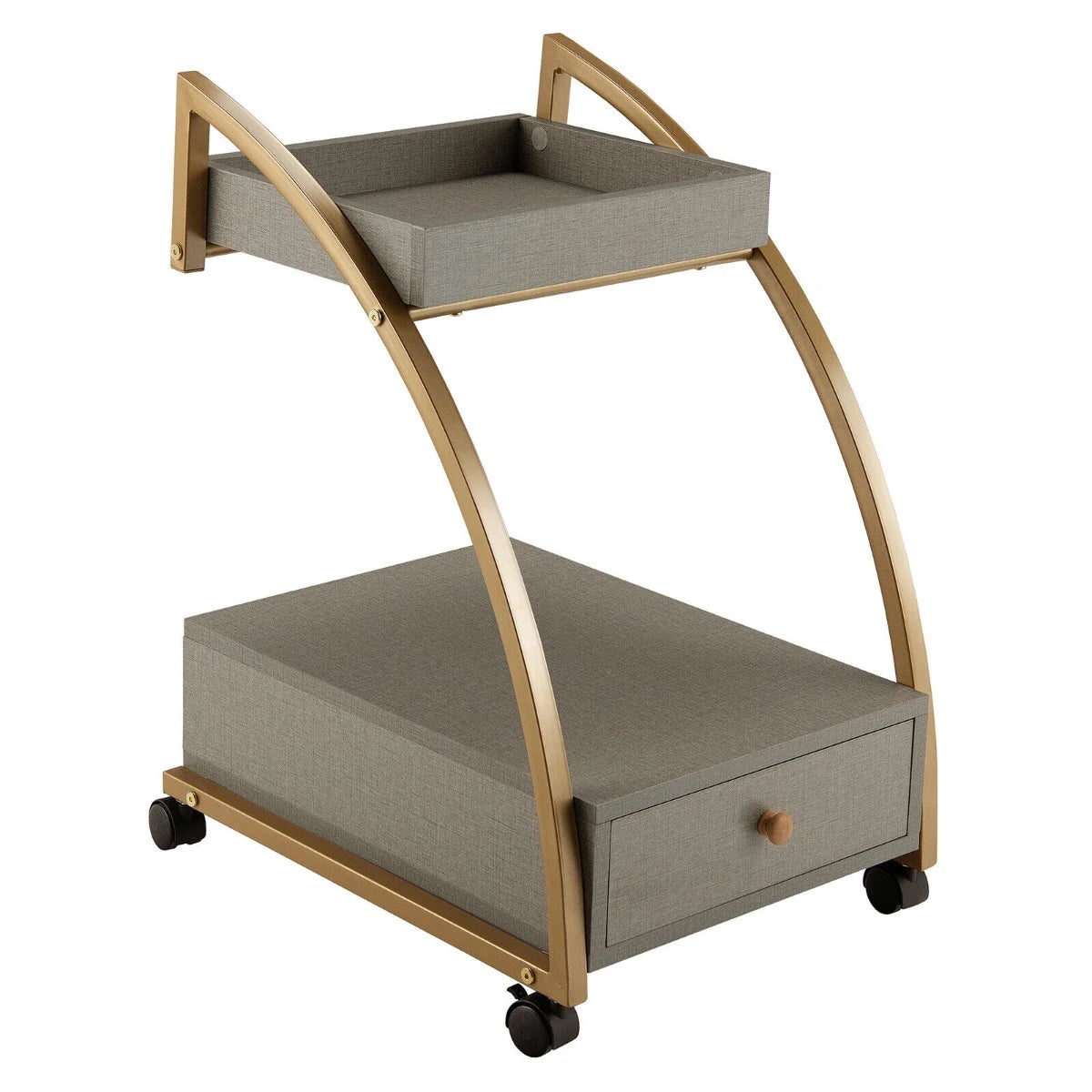 2-Layer C-Shaped Rolling End Table with Drawer