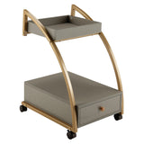 2-Layer C-Shaped Rolling End Table with Drawer