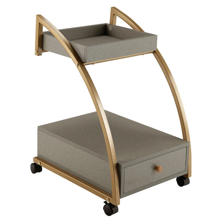 2-Layer C-Shaped Rolling End Table with Drawer