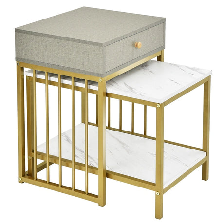 2-Piece Nesting Coffee Table Set with Drawer and Shelf