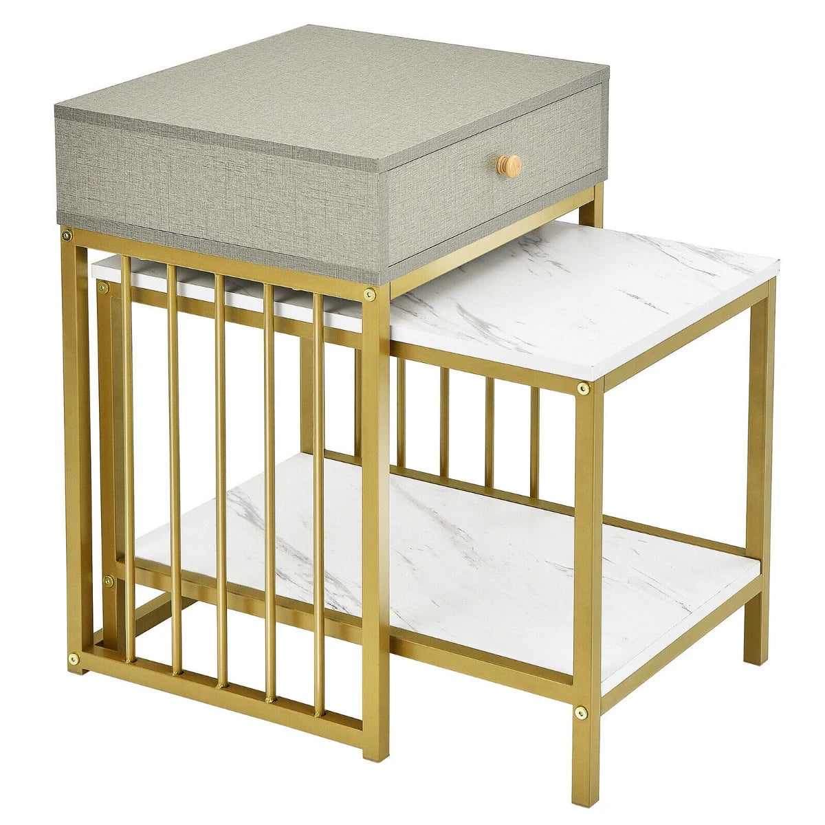 2-Piece Nesting Coffee Table Set with Drawer and Shelf