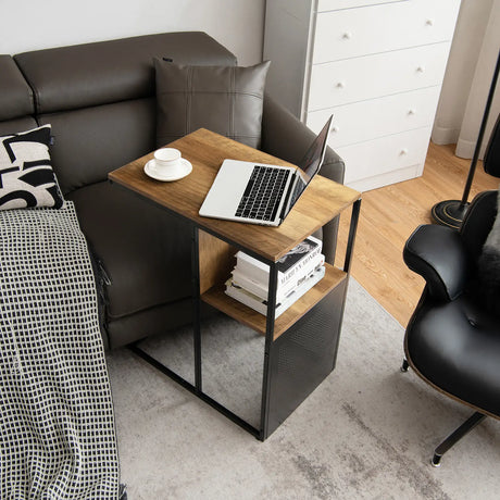 C Side Table for Sofa Couch and Bed with Wooden Shelf