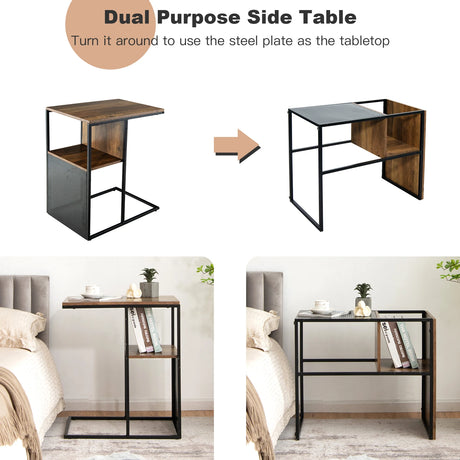 C Side Table for Sofa Couch and Bed with Wooden Shelf